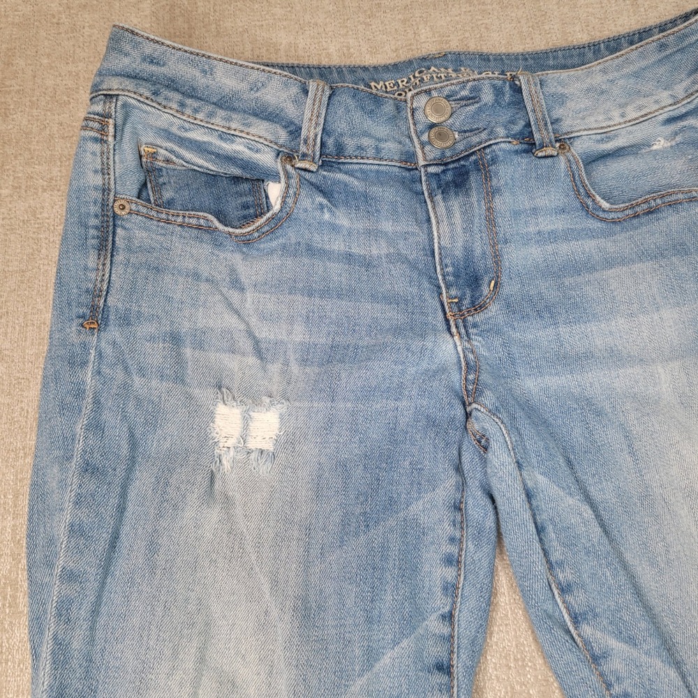 American Eagle Artist Crop Women Blue Distressed Stretch Denim Jeans 10 - Picture 5 of 12